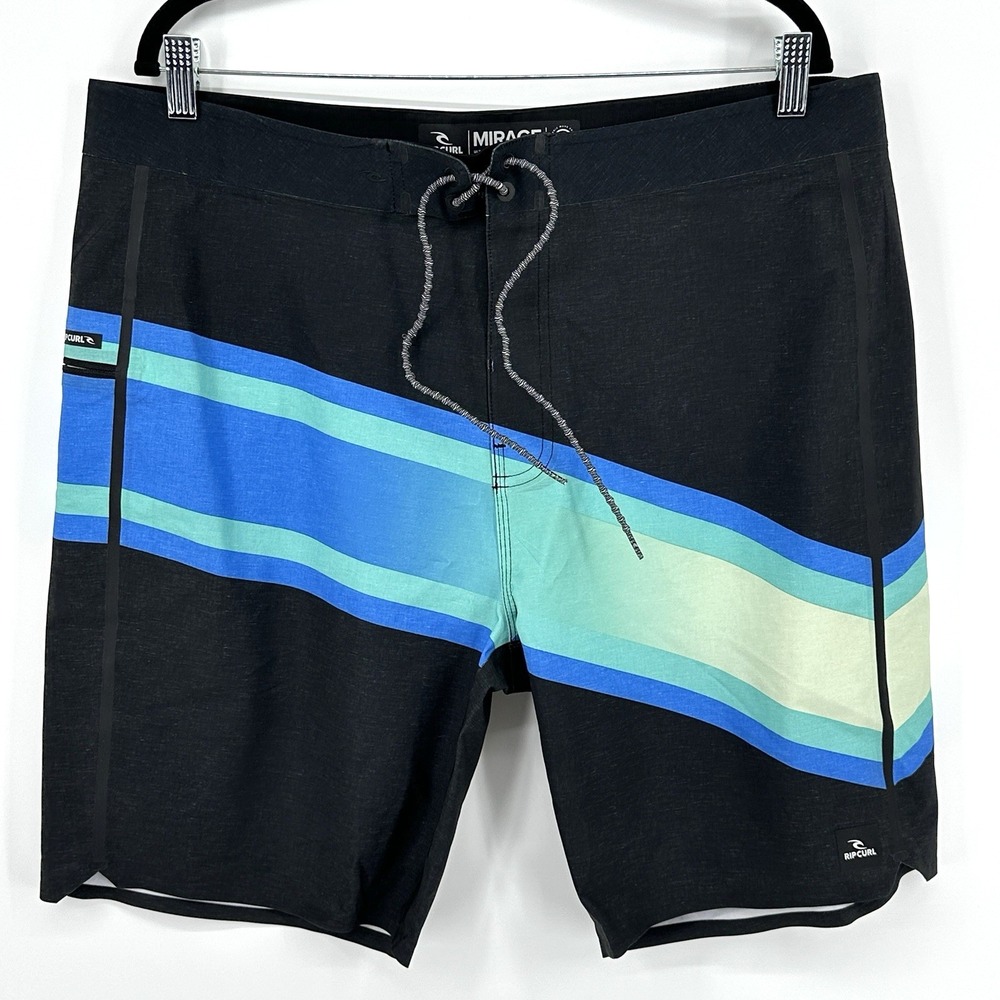 Rip Curl Mirage Revert Ultimate Board Shorts Size 38 Black Blue Pool Party
